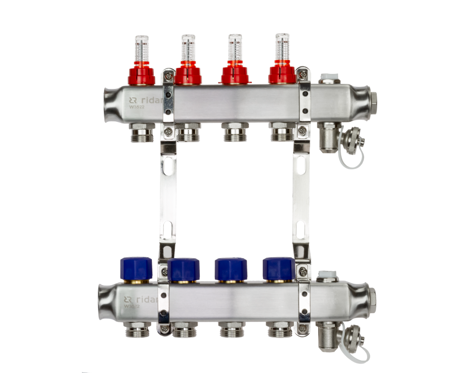 Ридан 088U0955R — Комплект коллекторов SSM-5RF set с расходомерами, кронштейнами, ручным воздухоотводчиком, сливным краном и торцевой заглушкой, 5 контуров