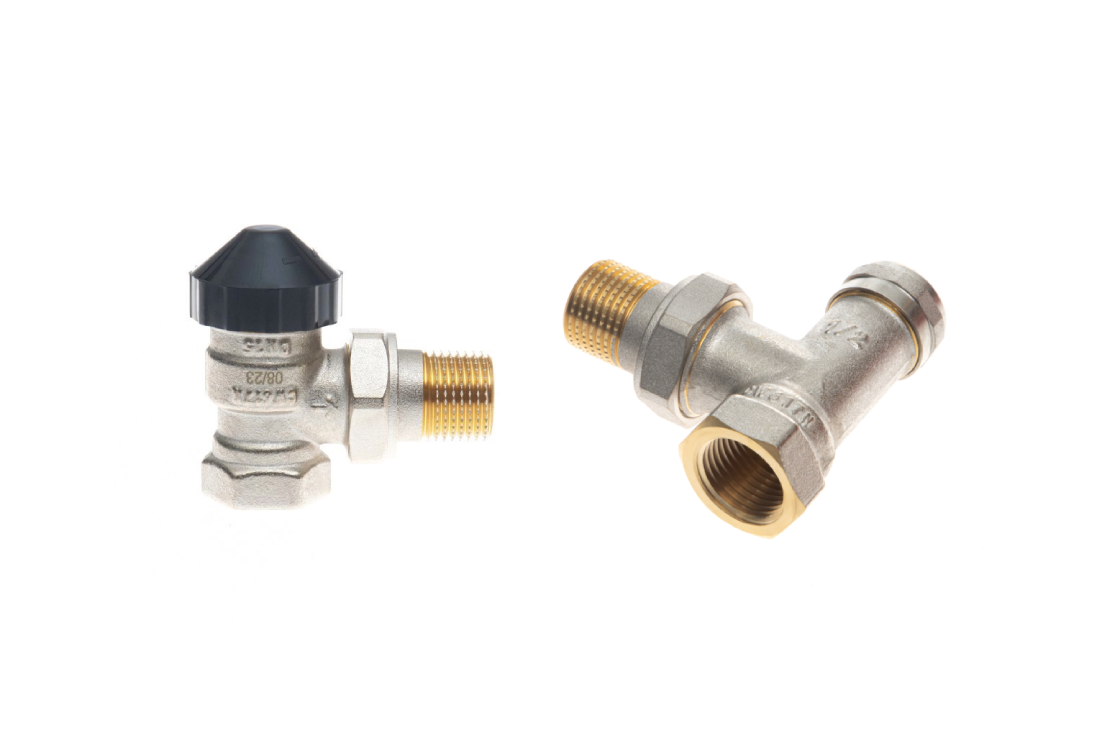 Комплект для двухтрубной системы отопления: клапан терморегулирующий 013G7013R + клапан запорный угловой 003L0143R